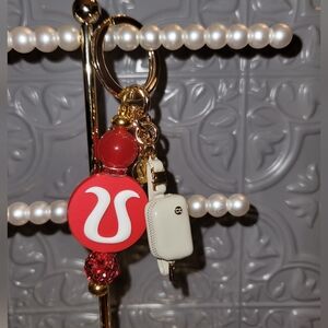 Lululemon Belted Bag Red, White, Gold & Tan Keychain with beads